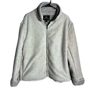 Vintage Fuda Studio Jacket Women’s L Gray Sherpa Fleece Zip-Up Soft Cozy Retro